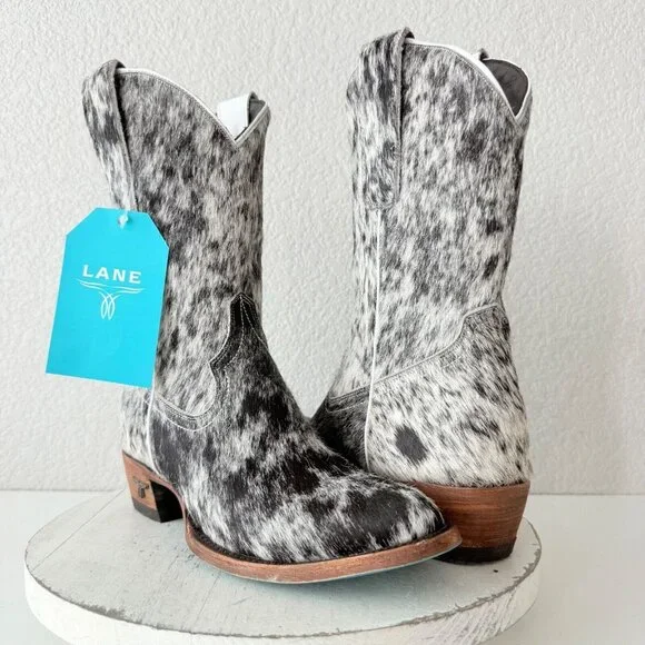 NEW Lane PLAIN JANE Hair on Hide Womens Cowboy Boots 7 Mid Calf Cowhide Western - Picture 11 of 11